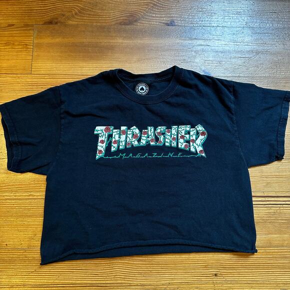 Thrasher magazine graphic black cropped shirt SIZE M - Picture 1 of 4